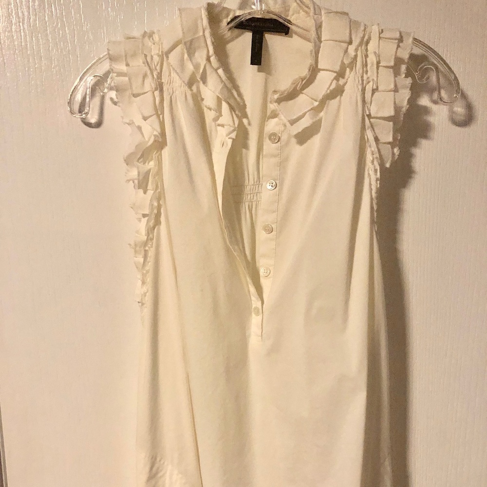BCBGMaxAzria White Ruffle Pretty Blouse - Picture 2 of 10